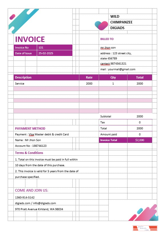 Digital Advertising Agency Invoice Template PSD template